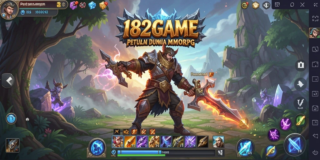 Tampilan gameplay epik dari 182GAME yang menampilkan pertarungan seru di dunia fantasi.