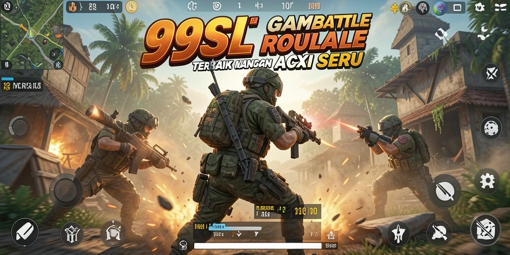 Screenshot gameplay 99SL menunjukkan aksi Battle Royale yang mendebarkan dan intens.