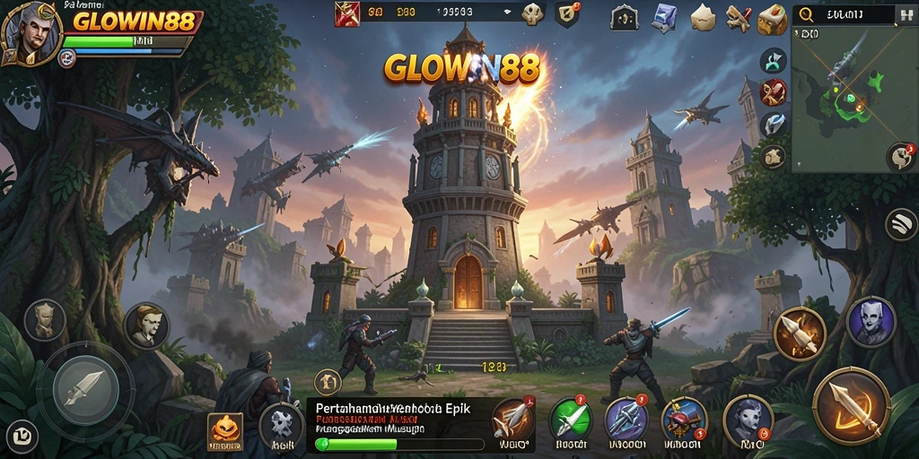 GLOWIN88 menampilkan menara yang siap menghadapi gelombang musuh.