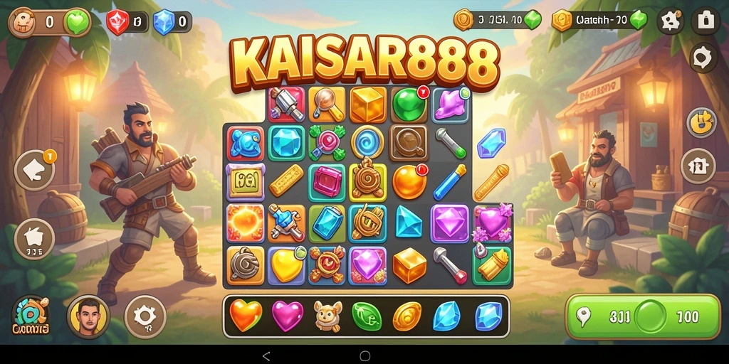 Tampilan gameplay seru dalam KAISAR888 dengan gem match-3.