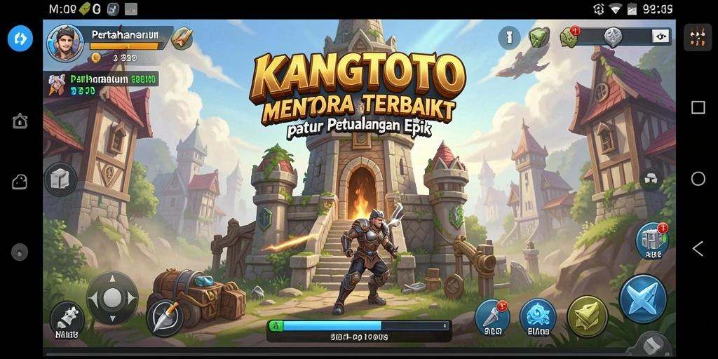 Screenshot KANGTOTO menampilkan aksi pertahanan menara yang seru.