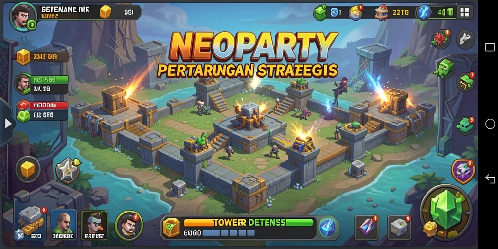 Tampilan gameplay seru dan strategis dari NEOPARTY Tower Defense.