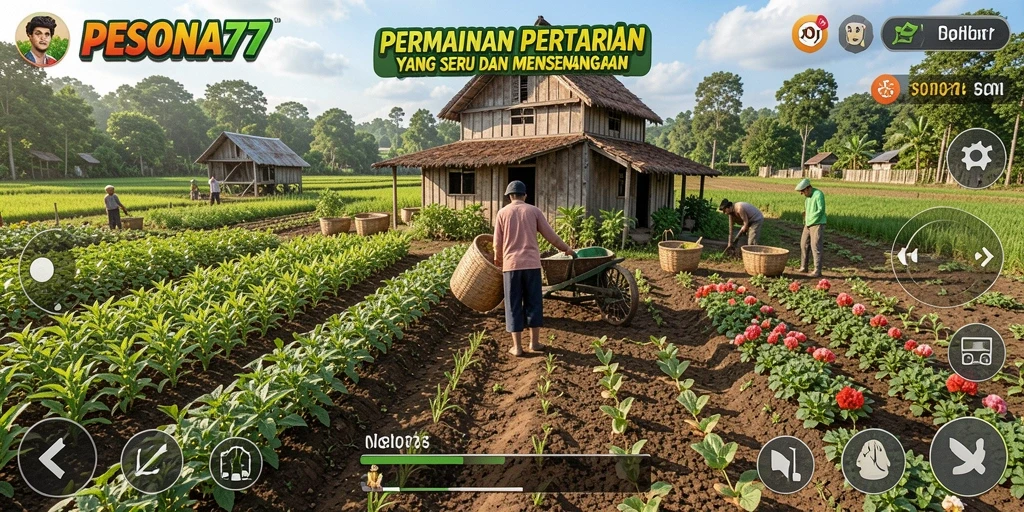 Tampilan gameplay PESONA77 yang menarik dengan aktivitas bertani.