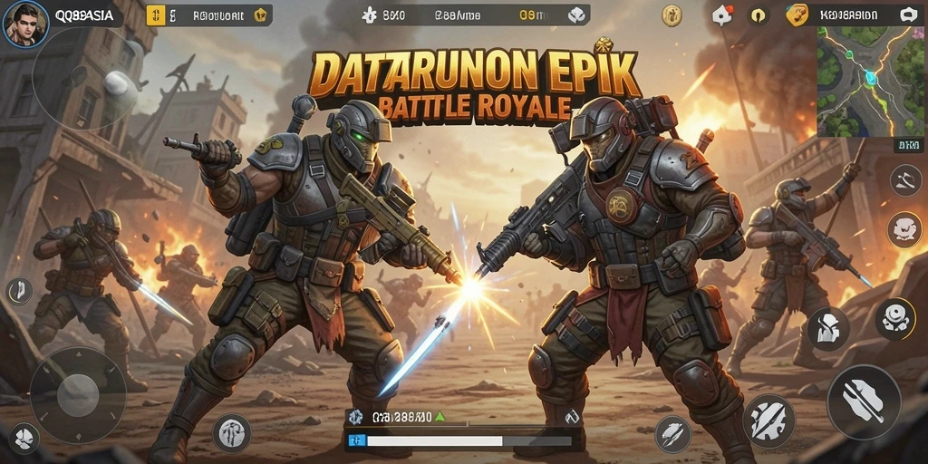 Tampilan menarik dari gameplay seru QQ88ASIA dalam pertempuran Battle Royale.